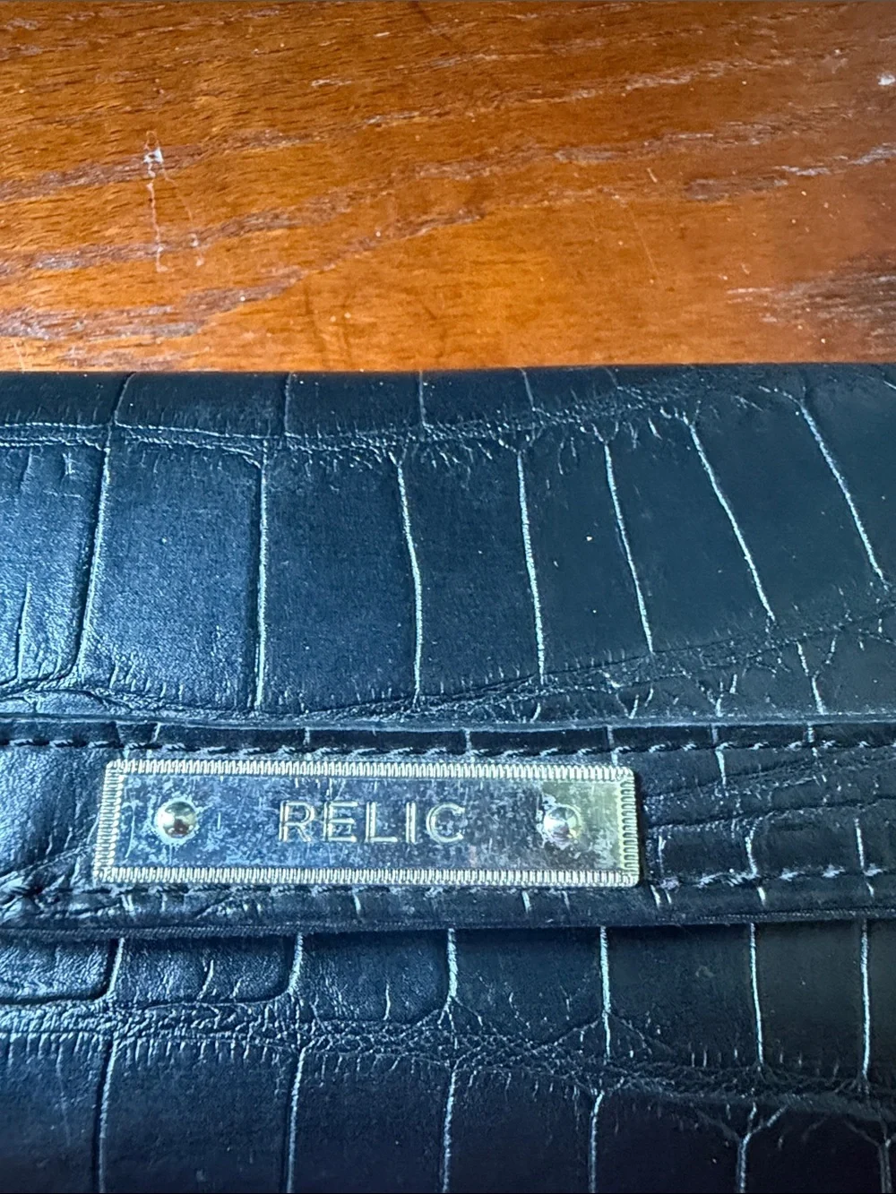 Relic Black Croc-Embossed Flap Wallet